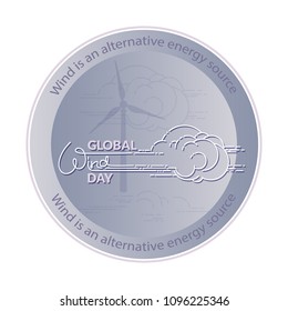 Global Wind Day vector illustration. Linear wind, cloud  and handwritten word. World ecology holiday. Event label, greeting card, decoration graphic element.