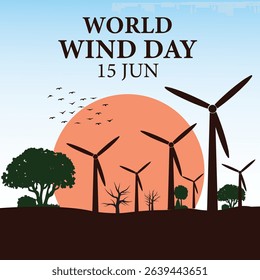 Global wind day vector illustration. World wind day vector illustration. world wind day, wind day with turbines and world map.