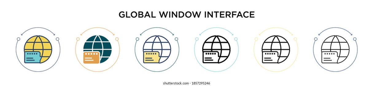 Global window interface icon in filled, thin line, outline and stroke style. Vector illustration of two colored and black global window interface vector icons designs can be used for mobile, ui, web