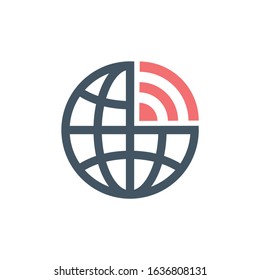 Global wireless internet connection icon. sign for mobile concept and web design. World wifi network signal outline vector icon. Symbol, logo illustration. Vector graphics
