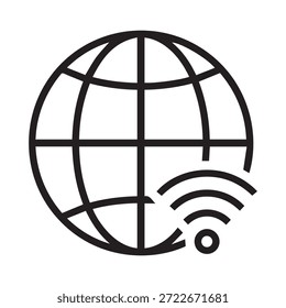 Global wireless internet connection icon with globe and wifi symbol.