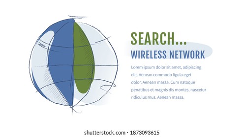 Global wireless internet connection vector picture. Line art illustration of planet earth for mobile concept and web page design.