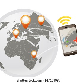 Global wireless phone connection illustration