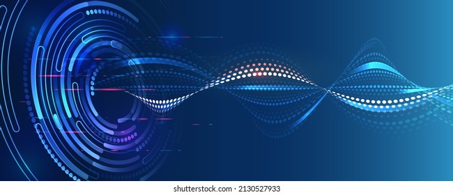 The Global Wireless Standard Concept. Hi-tech Communication Illustration On A Blue Background. 5G High-speed Information Transmission Technology.