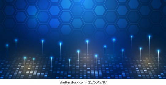 The Global Wireless Standard Concept. Hi-tech Communication Illustration On A Blue Background. 5G High-speed Information Transmission Technology.