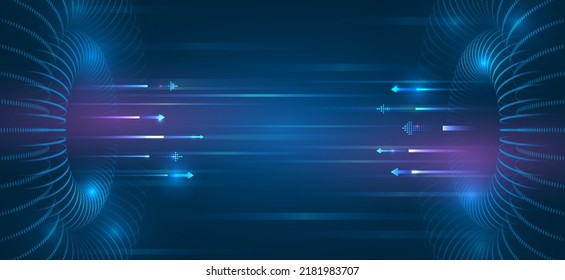 The Global Wireless Standard Concept. Hi-tech Communication Illustration On A Blue Background. 5G High-speed Information Transmission Technology.