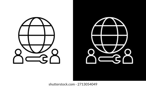 Diseño de conjunto de iconos blancos de contorno de fuerza de trabajo global