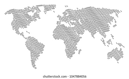 Global world atlas collage done of paw footprints elements. Vector paw footprints design elements are organized into conceptual global geography illustration.