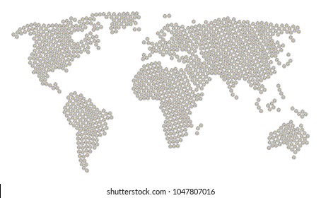 Global world atlas composition constructed of solar system design elements. Vector solar system pictograms are composed into geometric continent illustration.