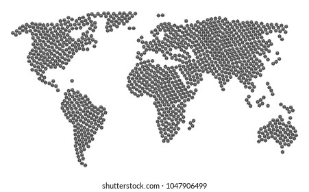 Global world atlas composition constructed of gear smile smiley icons. Vector gear smile smiley items are united into conceptual global world scheme.