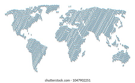 Global world atlas pattern combined of hammer pictograms. Vector hammer elements are united into mosaic global world scheme.