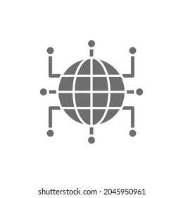 Global world with closed contacts, blockchain, cryptocurrency grey icon.