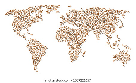 Global world collage map combined of fried chicken leg pictograms. Vector fried chicken leg scattered flat pictograms are combined into conceptual earth scheme.