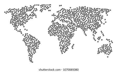 Global world composition map made of phone number elements. Vector phone number scattered flat pictograms are combined into conceptual global world map.