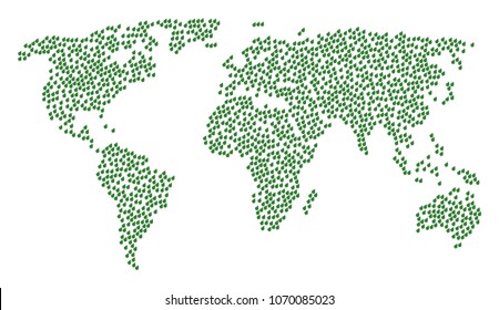 Global world concept map organized of plant leaf items. Vector plant leaf scattered flat items are composed into mosaic global pattern.