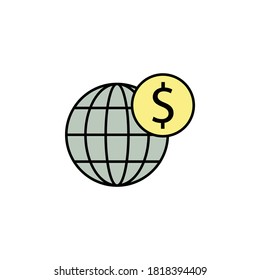 global, mundo, icono del dólar. Elemento de ilustración financiera. Los símbolos y símbolos se pueden usar para web, logotipo, aplicación móvil, interfaz de usuario, UX