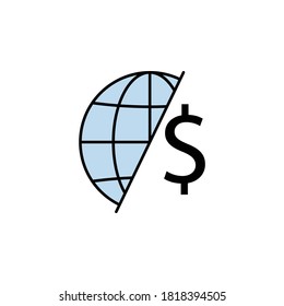 global, mundo, icono del dólar. Elemento de ilustración financiera. Los símbolos y símbolos se pueden usar para web, logotipo, aplicación móvil, interfaz de usuario, UX
