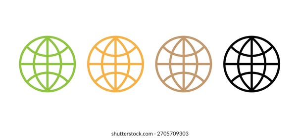 Conjunto global de iconos de globo del mundo, colección de símbolos terrestres de estilo de línea minimalista para diseño digital, interfaz de Web y gráficos de comunicación.
