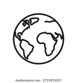 Global world icon vector. Earth map planet with continents illustration for graphic design elements geography and environment isolated on white background