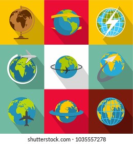 Global world icons set. flat set of 9 global world vector icons for web isolated on white background