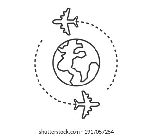 Global world image and airplane icon. Travel concept and tourism seamless. isolated on a white background. Vector.