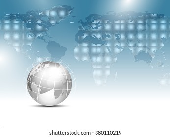 Global world map background blue with silver gray globe - worldwide business template