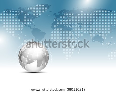 Global world map background blue with silver gray globe - worldwide business template