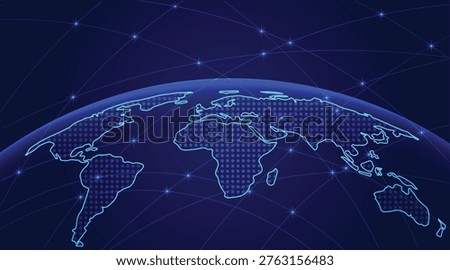 Global world map with connecting lines representing network communication technology connections vector