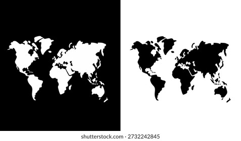 Global World Map Contrasting Black White Continents Silhouette Vector Icon Design