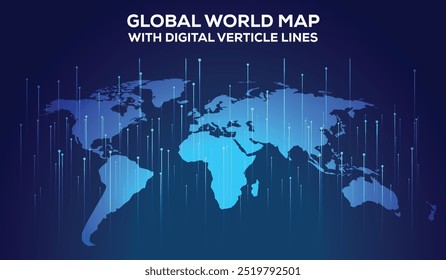 Global World Map With Digital Vertical Lines, Very high resolution world map, isolated on white background. Infographic, Flat Earth, Globe similar icon. annual report, Travel worldwide, map silhouette