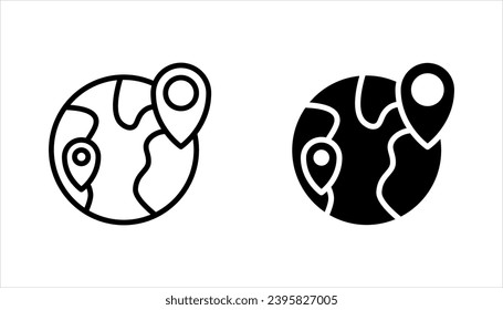 Global world map with geo location pins vector icon. Simple flat GPS, vector illustration on white background