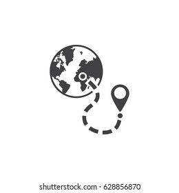 Global world map with geo location pins vector icon on the white background