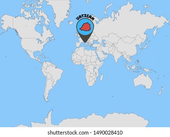 Global world map with geolocation and contour of country  Vatican City State, original colors and proportion. Simply vector illustration eps10, from countries flag set.
