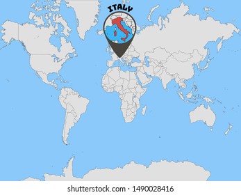 Global world map with geolocation and contour of country  Italian Republic . original colors and proportion. Simply vector illustration, from countries flag set.