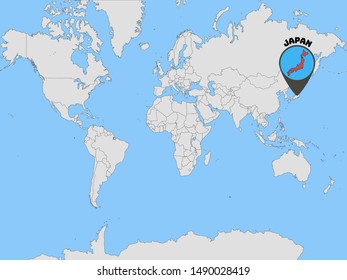 Global world map with geolocation and contour of country  Japan . original colors and proportion. Simply vector illustration, from countries flag set.