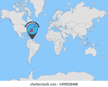 Global world map with geolocation and contour of country Republic of Trinidad and Tobago, original colors and proportion. Simply vector illustration eps10, from countries flag set.