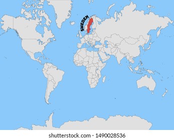 Global world map with geolocation and contour of country Kingdom of Sweden. original colors and proportion. Simply vector illustration eps10, from countries flag set.