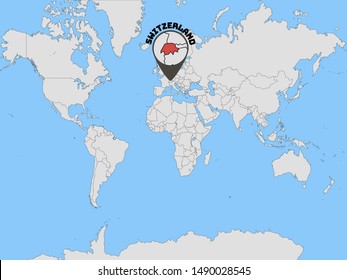 Global world map with geolocation and contour of country  Swiss Confederation, know as Switzerland. original colors and proportion. Simply vector illustration eps10, from countries flag set.