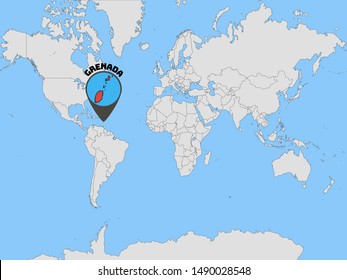 Global world map with geolocation and contour of country  Grenada . original colors and proportion. Simply vector illustration, from countries flag set.