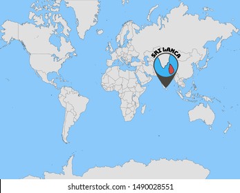 Global world map with geolocation and contour of country Democratic Socialist Republic of Sri Lanka. original colors and proportion. Simply vector illustration eps10, from countries flag set.