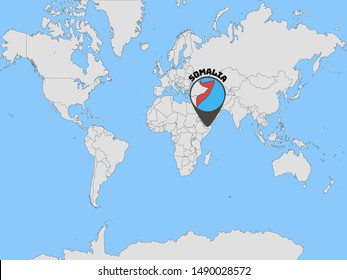 Global world map with geolocation and contour of country Federal Republic of Somalia. original colors and proportion. Simply vector illustration eps10, from countries flag set.