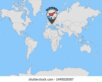 Global world map with geolocation and contour of country Republic of Slovenia. original colors and proportion. Simply vector illustration eps10, from countries flag set.