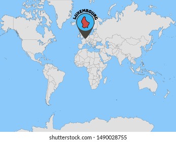 Global world map with geolocation and contour of country Grand Duchy of Luxembourg . original colors and proportion. Simply vector illustration, from countries flag set.