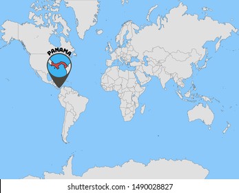 Global world map with geolocation and contour of country Republic of Panama. original colors and proportion. Simply vector illustration eps10, from countries flag set.