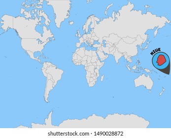 Global world map with geolocation and contour of country Niue. original colors and proportion. Simply vector illustration eps10, from countries flag set.