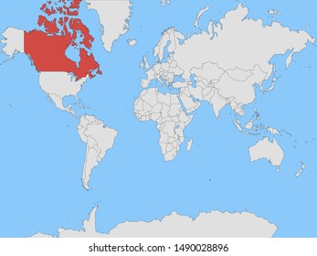 Global world map with geolocation and contour of country Canada. original colors and proportion. Simply vector illustration, from countries flag set.
