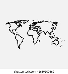 Global world map line black and white vector icon.