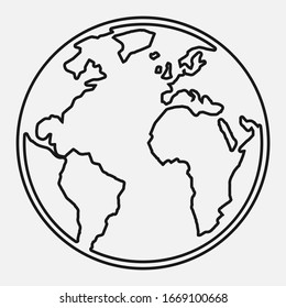 Global world map line black and white vector icon.