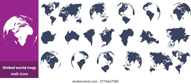Global world map outline black and white detailed landmass shapes continent geography planet earth silhouette