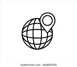 Global world map with pin location pins vector icon.